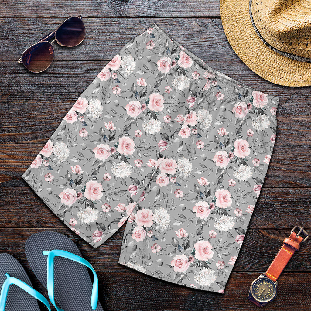 Monochrome Spring Floral Print Men's Shorts