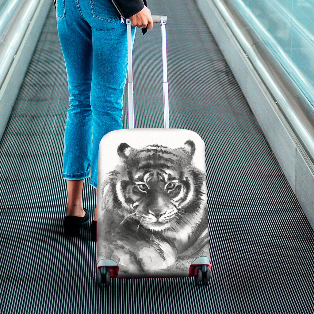 Monochrome Watercolor White Tiger Print Luggage Cover