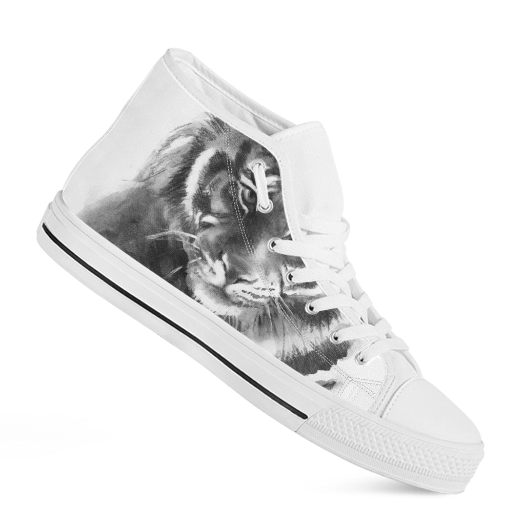 Monochrome Watercolor White Tiger Print White High Top Shoes