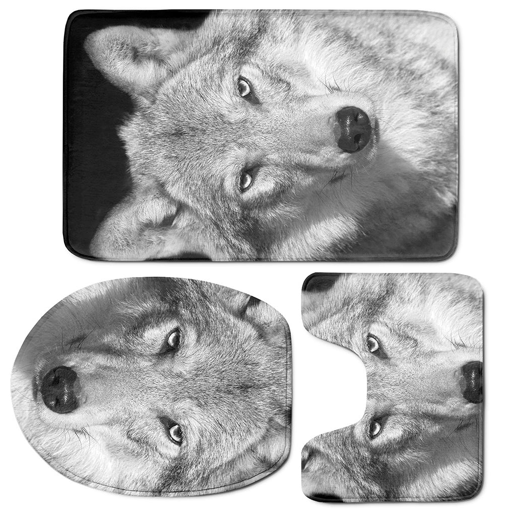 Monochrome Wolf Print 3 Piece Bath Mat Set