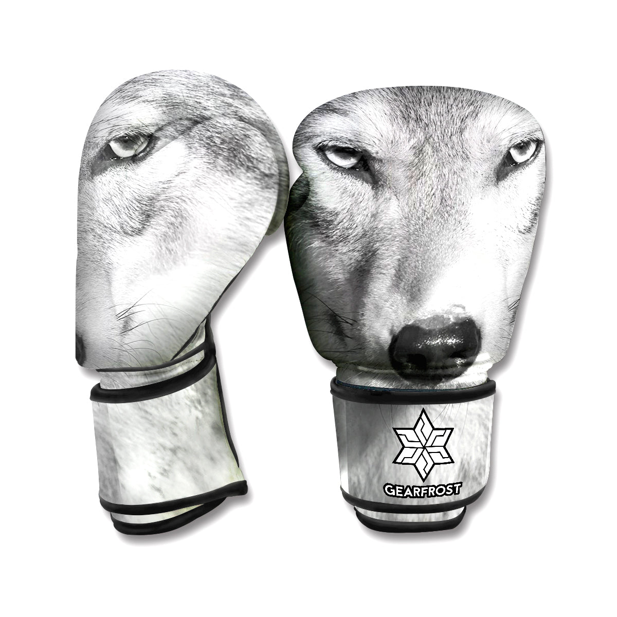 Monochrome Wolf Print Boxing Gloves