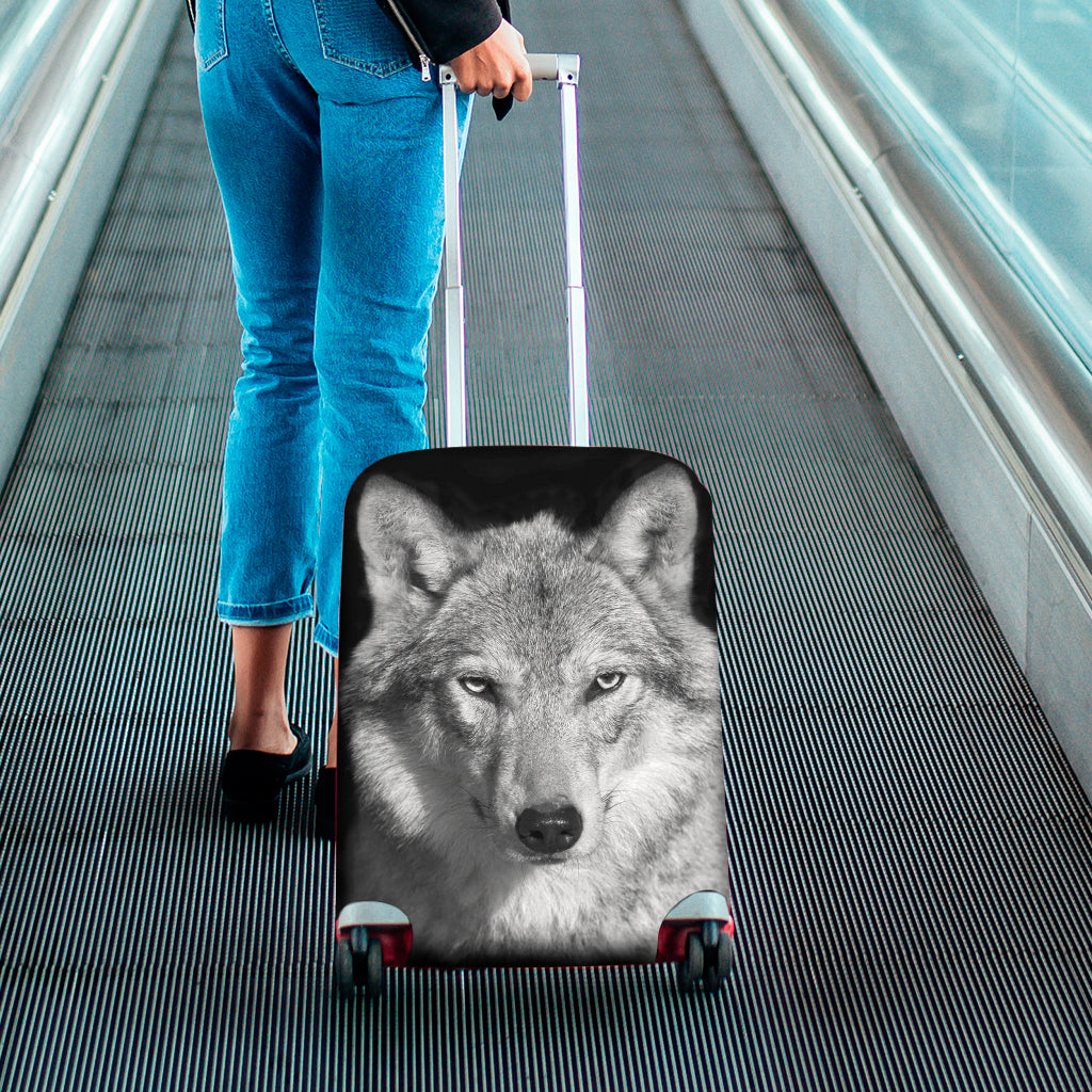 Monochrome Wolf Print Luggage Cover