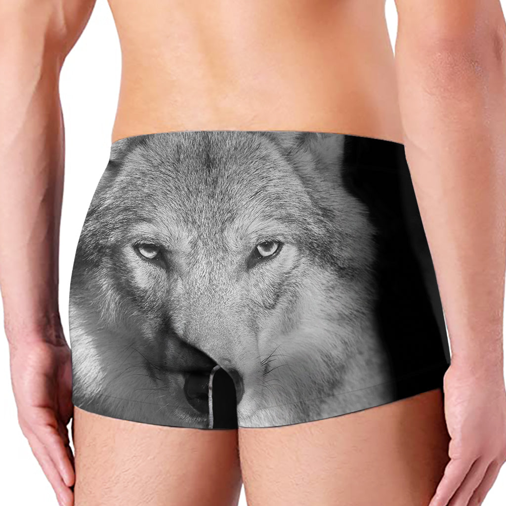 Monochrome Wolf Print Men's Boxer Briefs