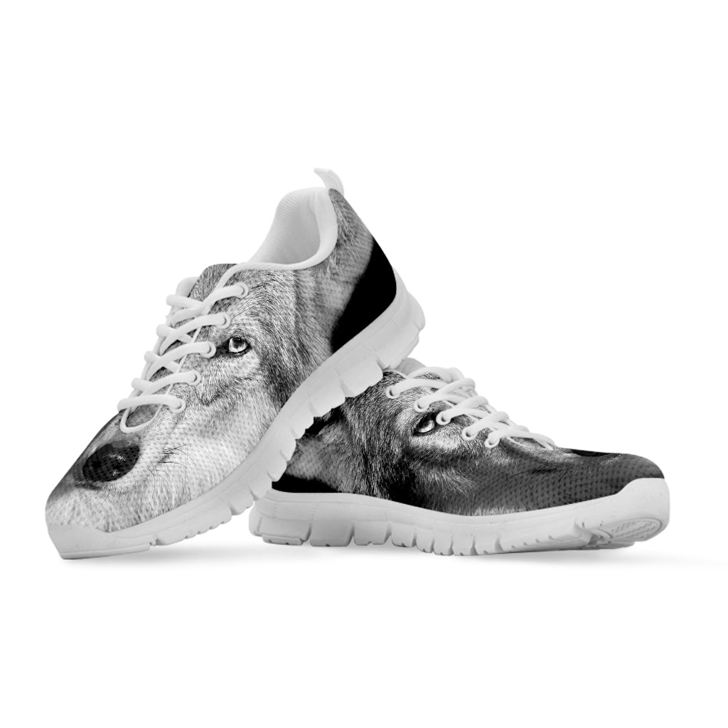 Monochrome Wolf Print White Sneakers