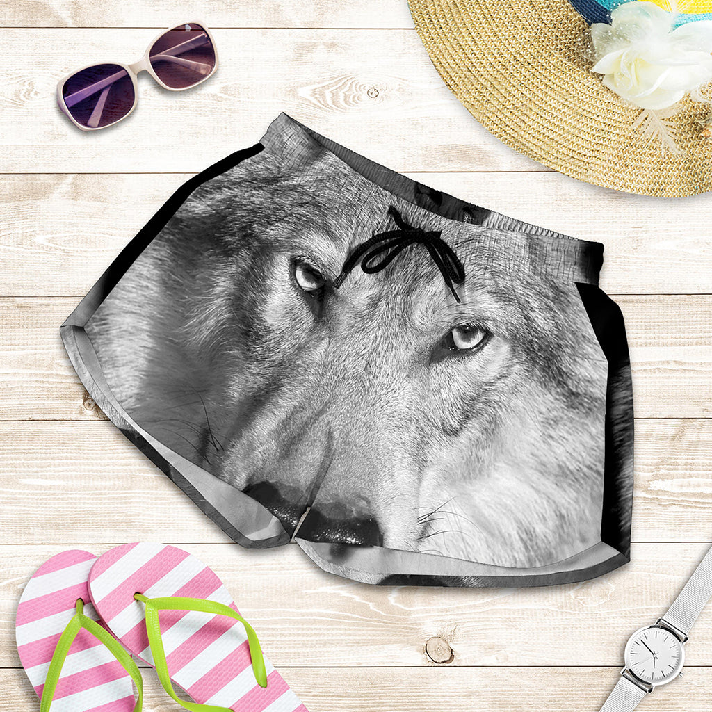 Monochrome Wolf Print Women's Shorts