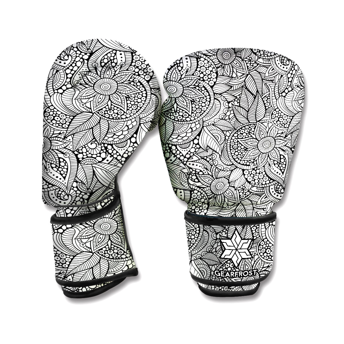 Monochrome Zentangle Pattern Print Boxing Gloves