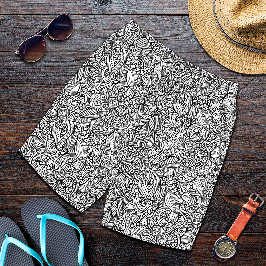 Monochrome Zentangle Pattern Print Men's Shorts