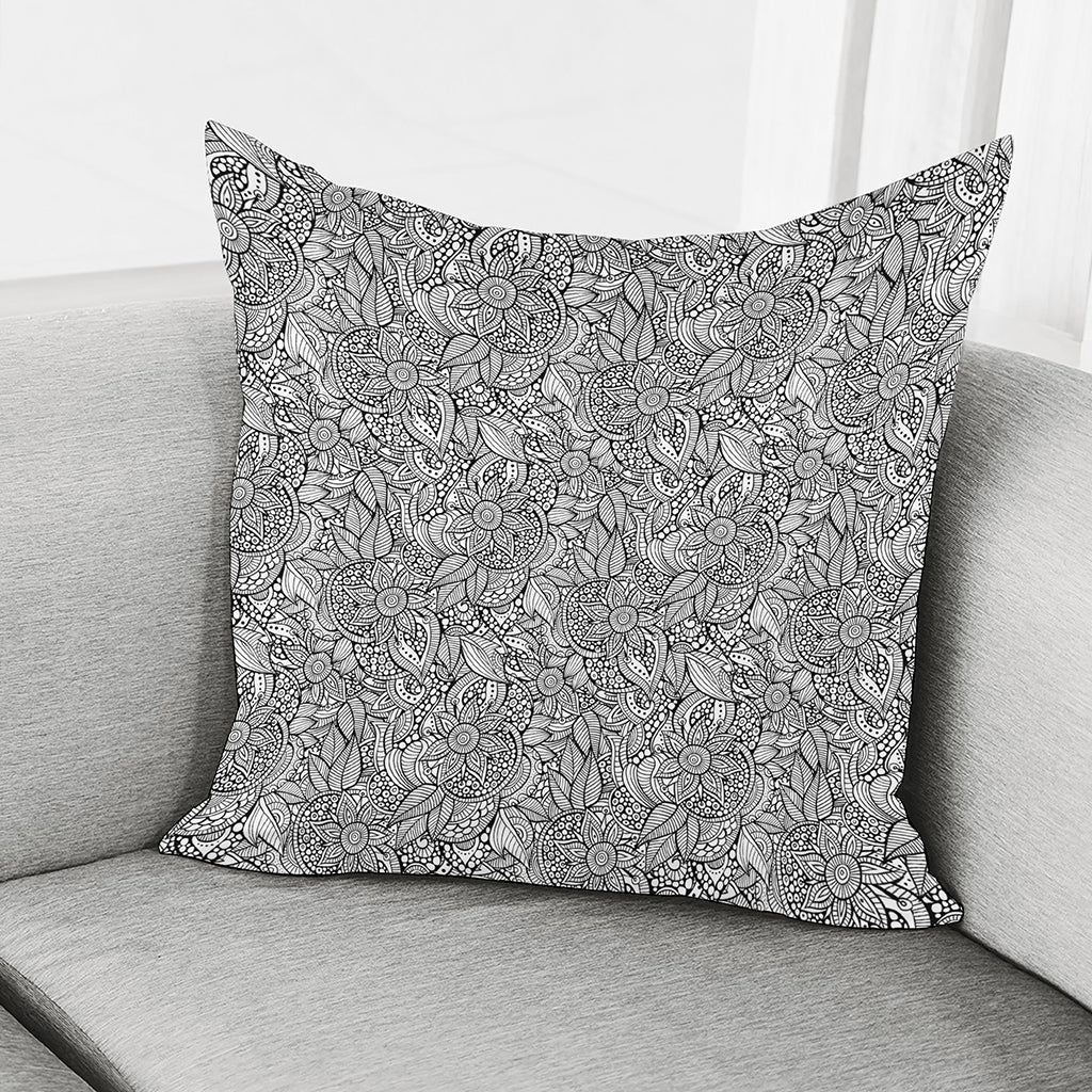 Monochrome Zentangle Pattern Print Pillow Cover