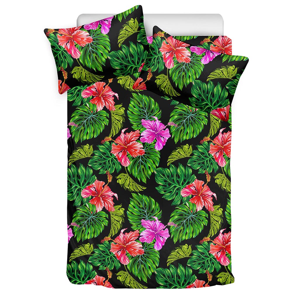 Monstera Hibiscus Hawaii Pattern Print Duvet Cover Bedding Set