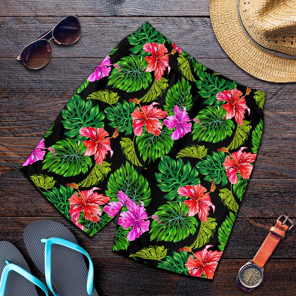 Monstera Hibiscus Hawaii Pattern Print Men's Shorts