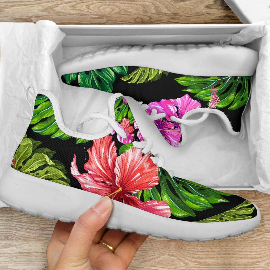 Monstera Hibiscus Hawaii Pattern Print Mesh Knit Shoes GearFrost