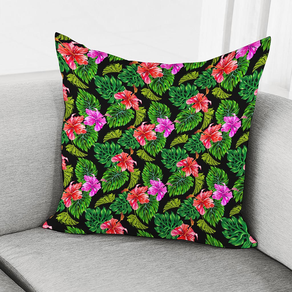Monstera Hibiscus Hawaii Pattern Print Pillow Cover