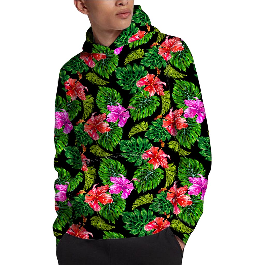 Monstera Hibiscus Hawaii Pattern Print Pullover Hoodie