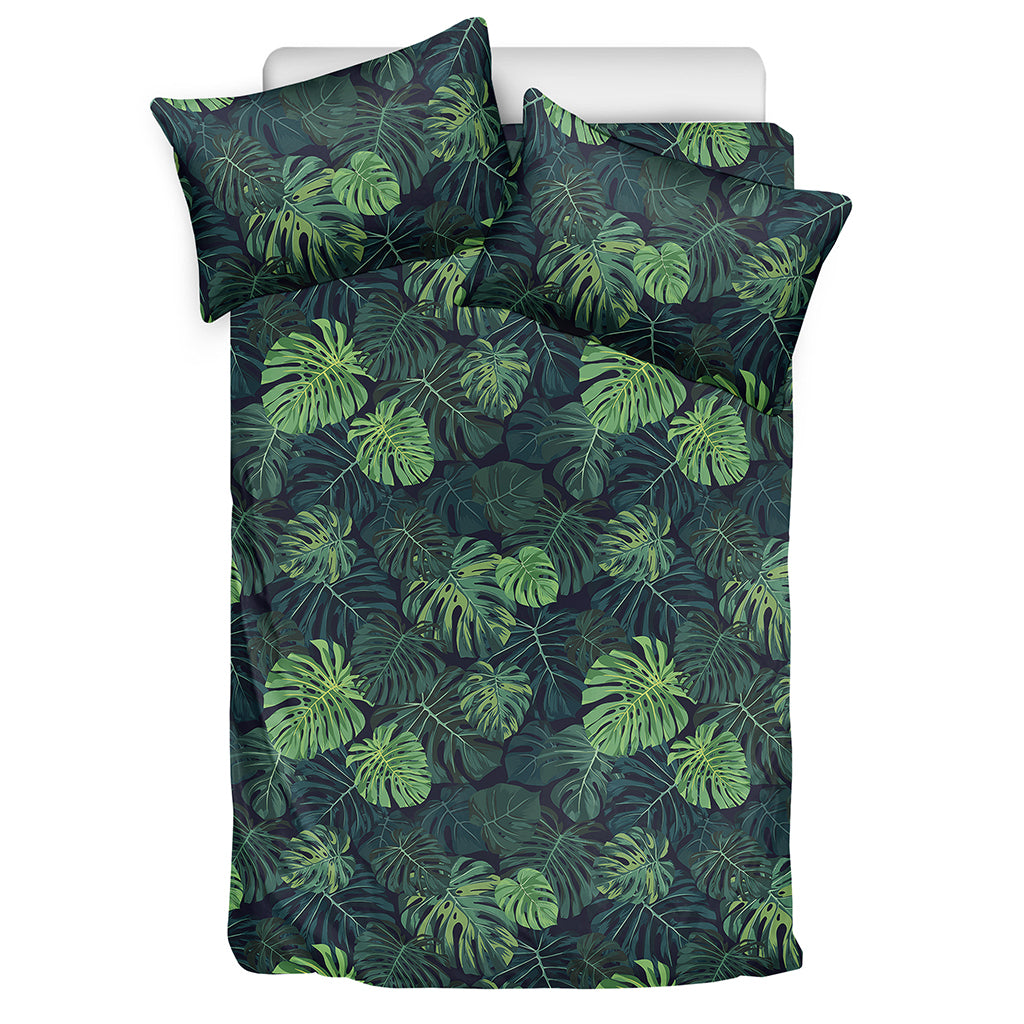 Monstera Palm Leaves Pattern Print Duvet Cover Bedding Set
