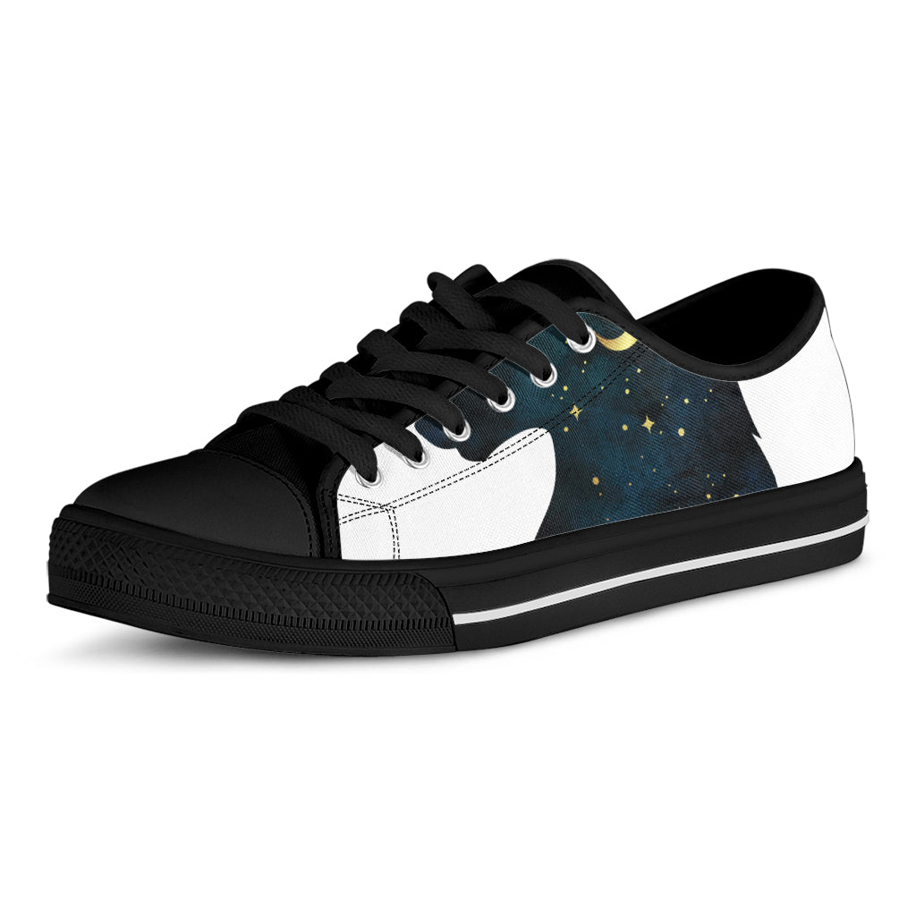 Moon And Stars Wolf Spirit Print Black Low Top Shoes