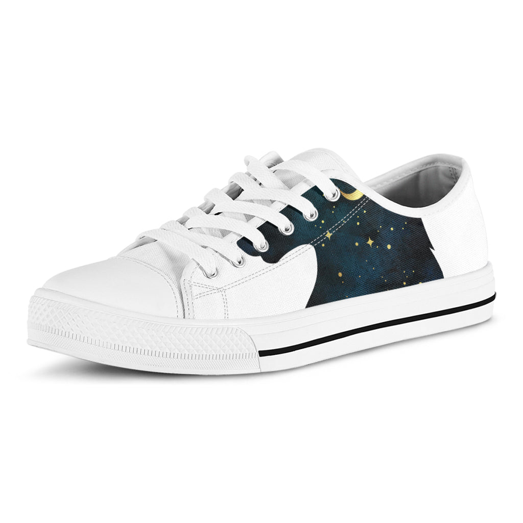 Moon And Stars Wolf Spirit Print White Low Top Shoes