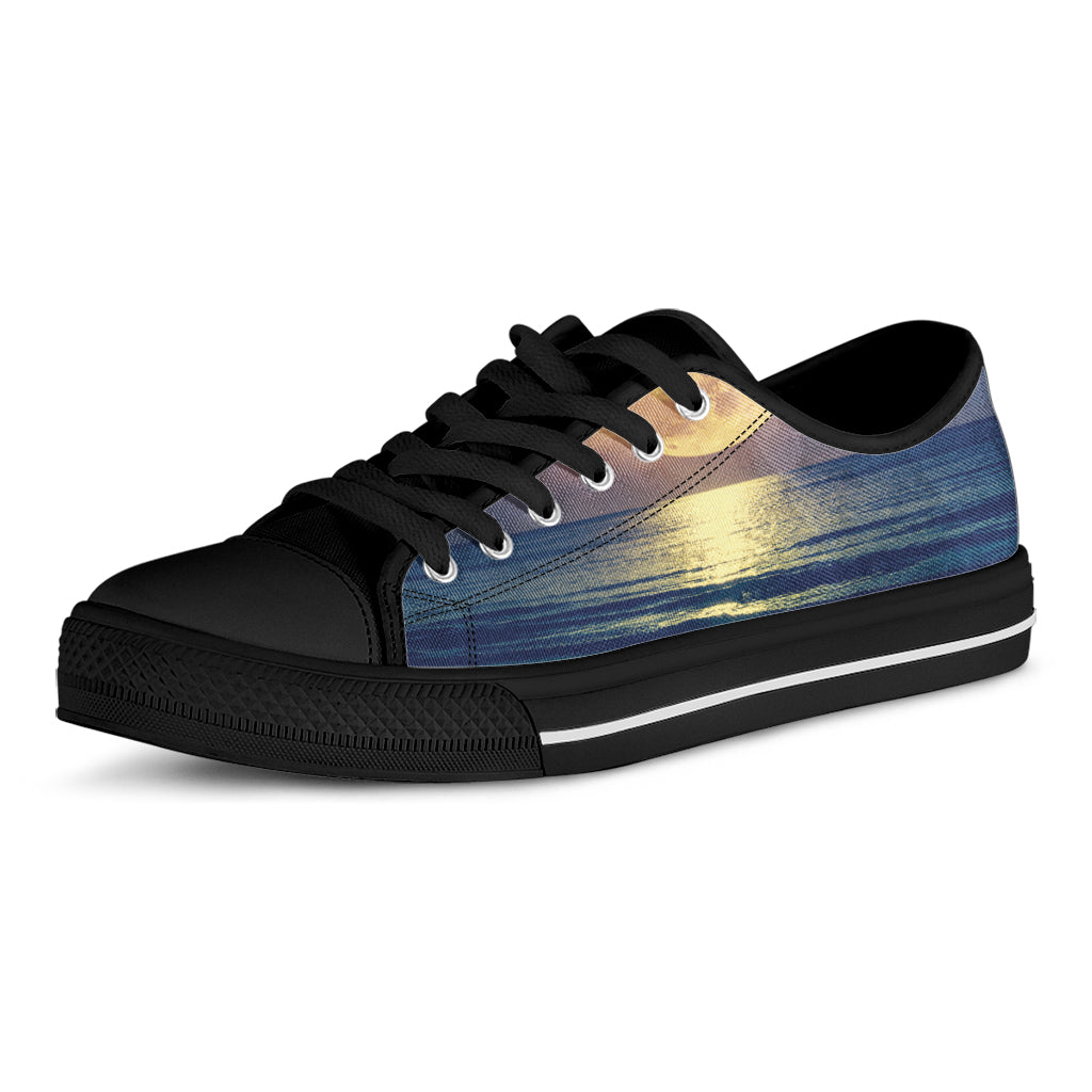 Moon Beach Print Black Low Top Shoes