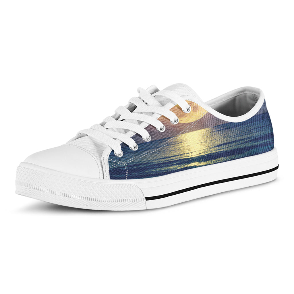Moon Beach Print White Low Top Shoes