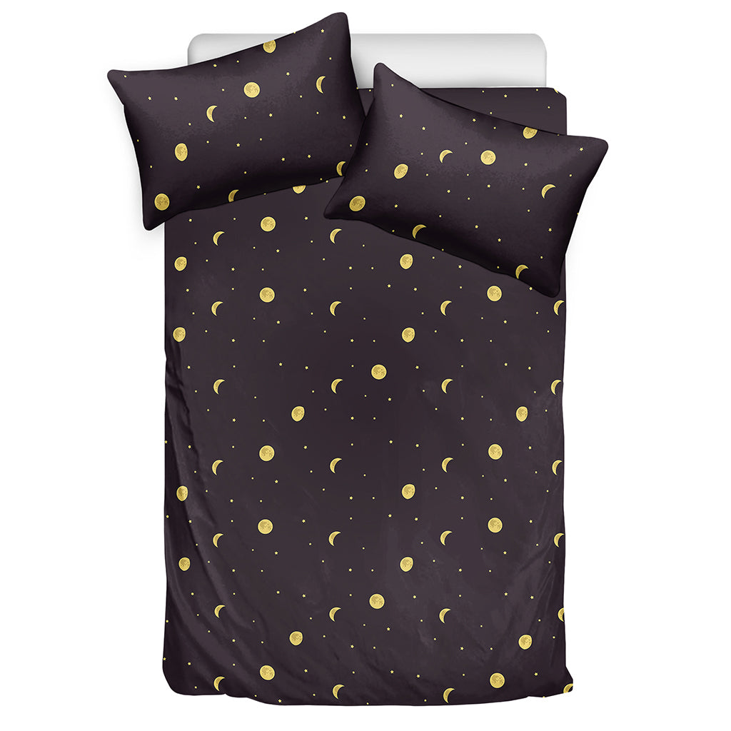 Moon Phase And Stars Pattern Print Duvet Cover Bedding Set