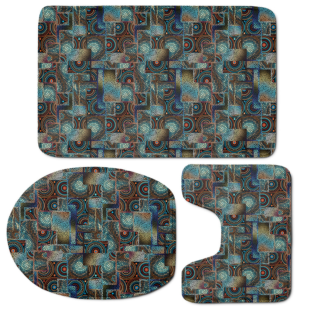 Mosaic Patchwork Pattern Print 3 Piece Bath Mat Set
