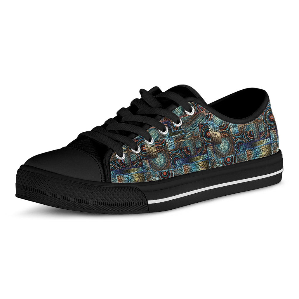 Mosaic Patchwork Pattern Print Black Low Top Shoes
