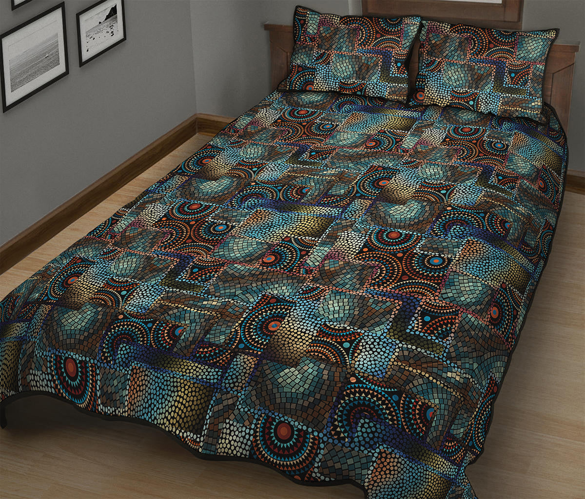 Mosaic Patchwork Pattern Print Quilt Bed Set