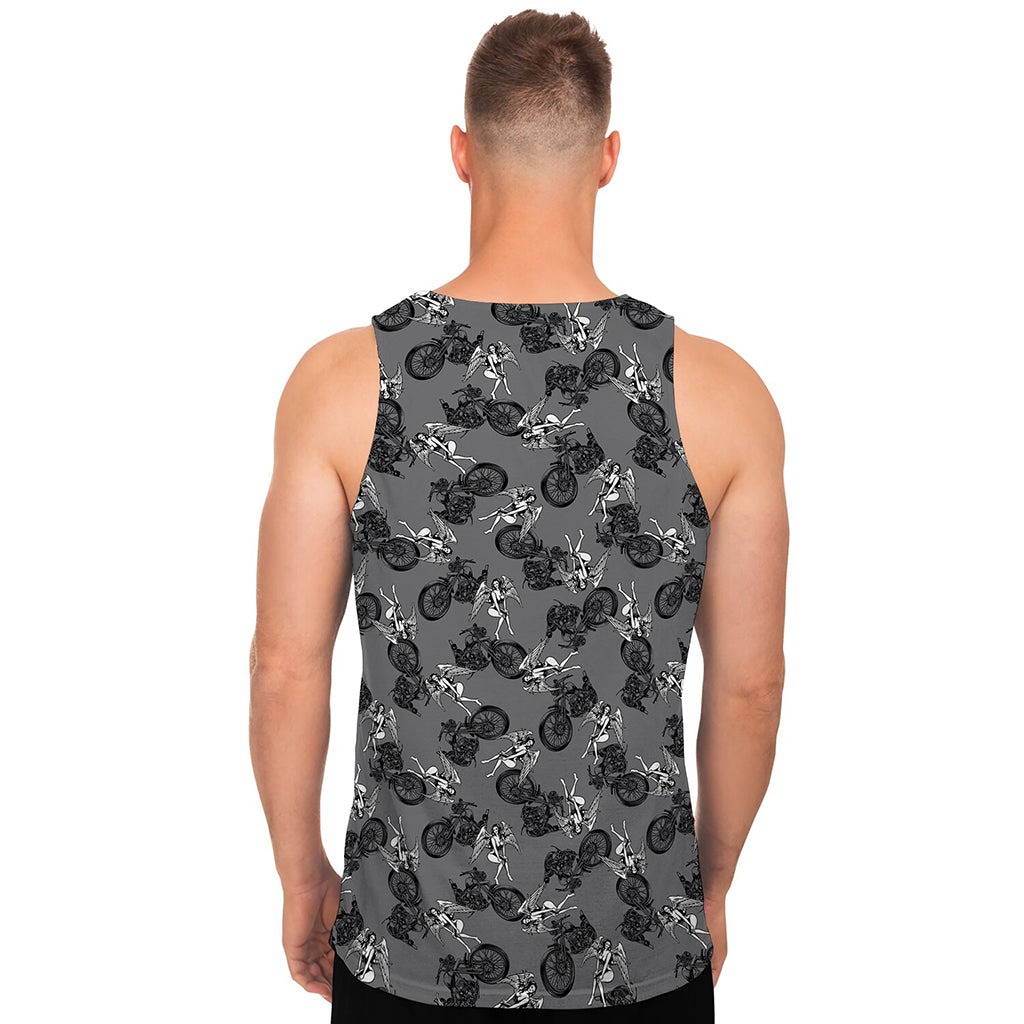 Motorcycle And Angel Pattern Print Men's Tank Top
