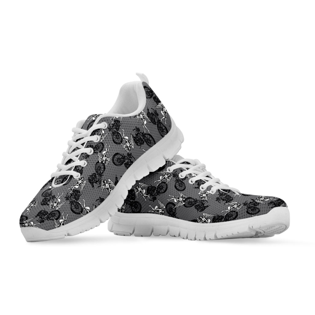 Motorcycle And Angel Pattern Print White Sneakers
