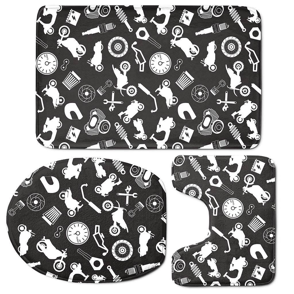 Motorcycle Equipment Pattern Print 3 Piece Bath Mat Set