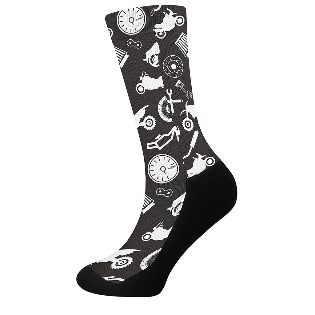 Motorcycle Equipment Pattern Print Crew Socks