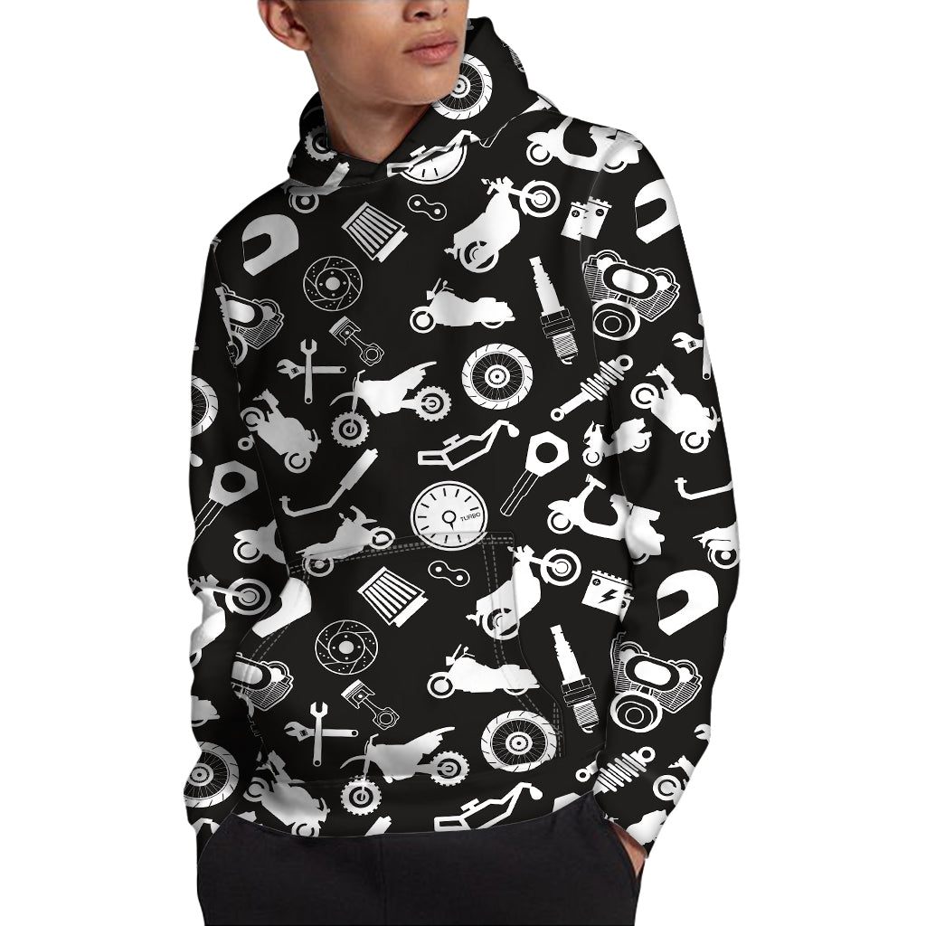Motorcycle Equipment Pattern Print Pullover Hoodie
