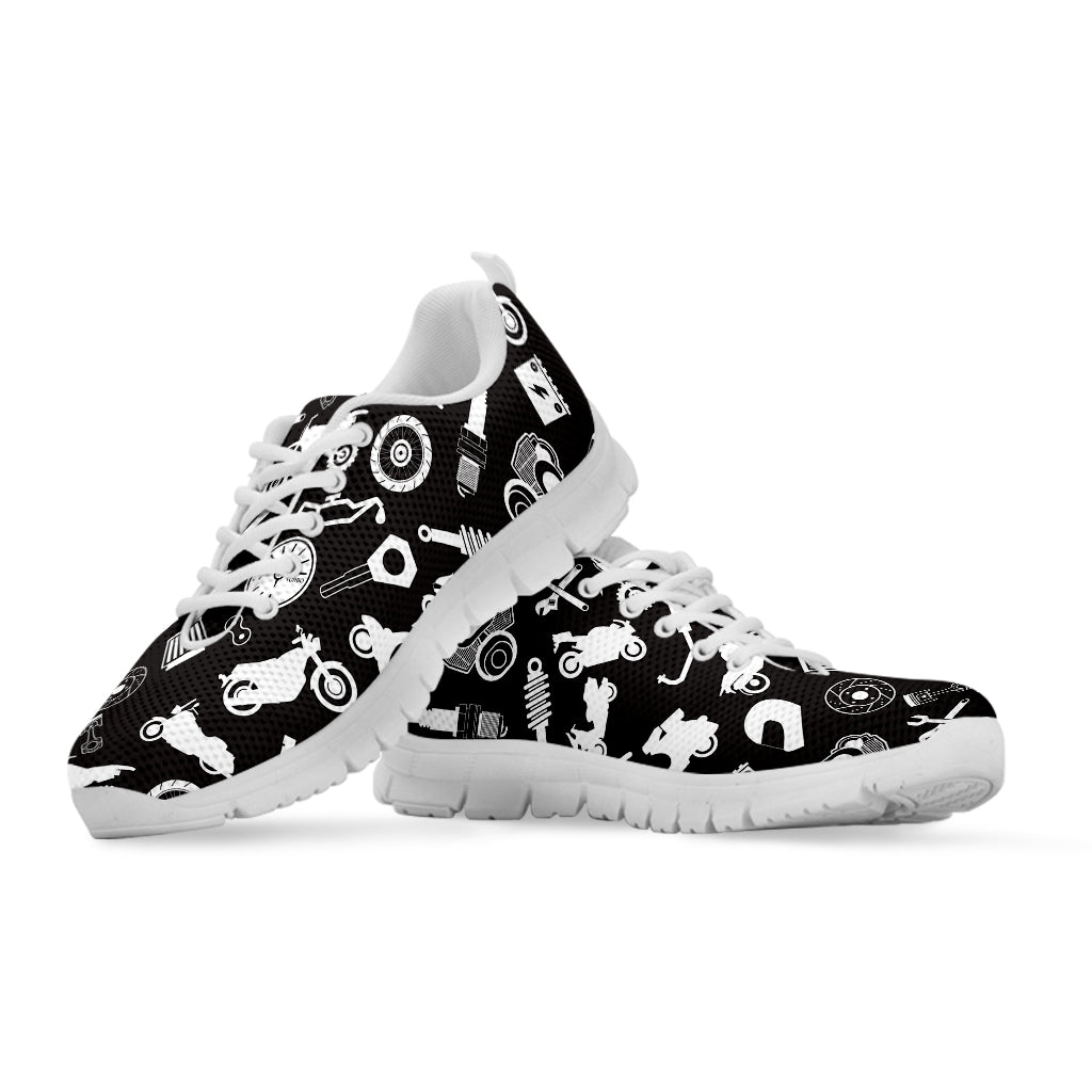 Motorcycle Equipment Pattern Print White Sneakers