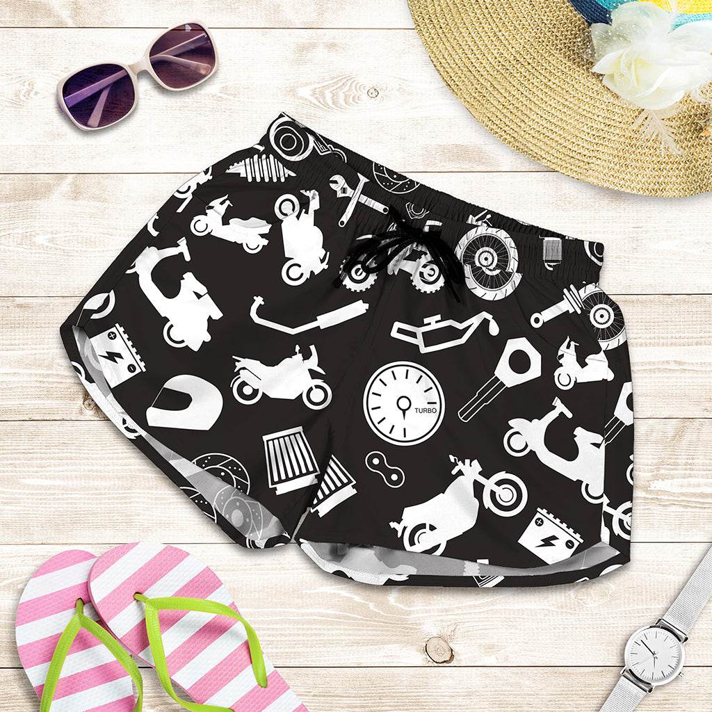 Motorcycle Equipment Pattern Print Women's Shorts