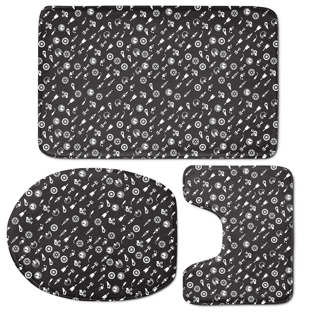 Motorcycle Parts Pattern Print 3 Piece Bath Mat Set
