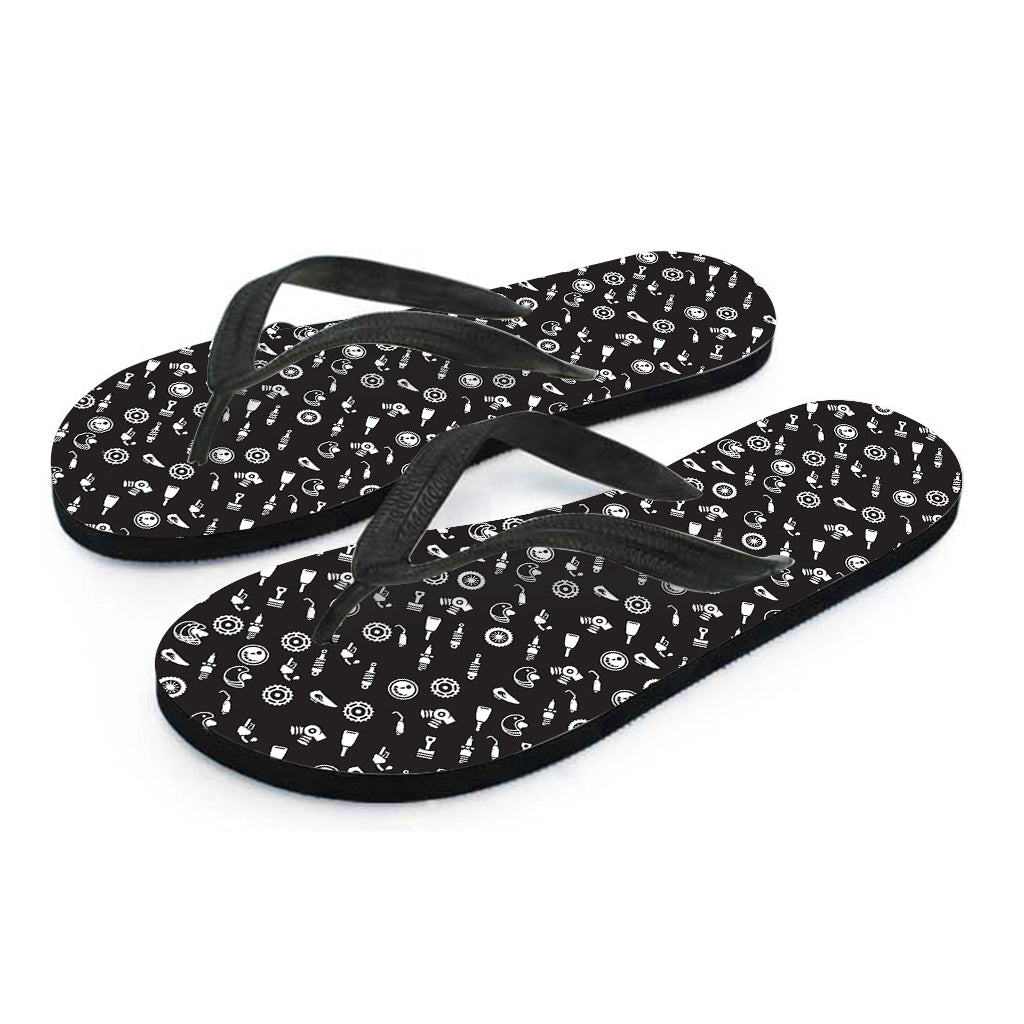 Motorcycle Parts Pattern Print Flip Flops