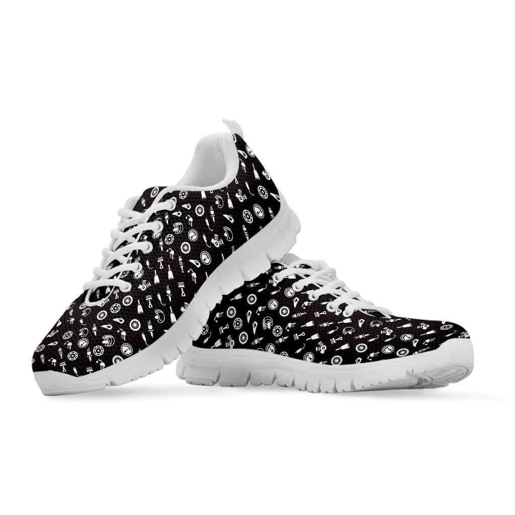 Motorcycle Parts Pattern Print White Sneakers