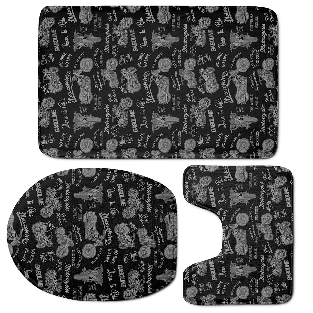 Motorcycle Quote Pattern Print 3 Piece Bath Mat Set
