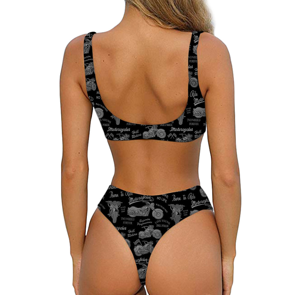 Motorcycle Quote Pattern Print Front Bow Tie Bikini