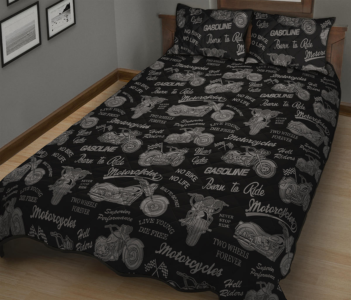 Motorcycle Quote Pattern Print Quilt Bed Set