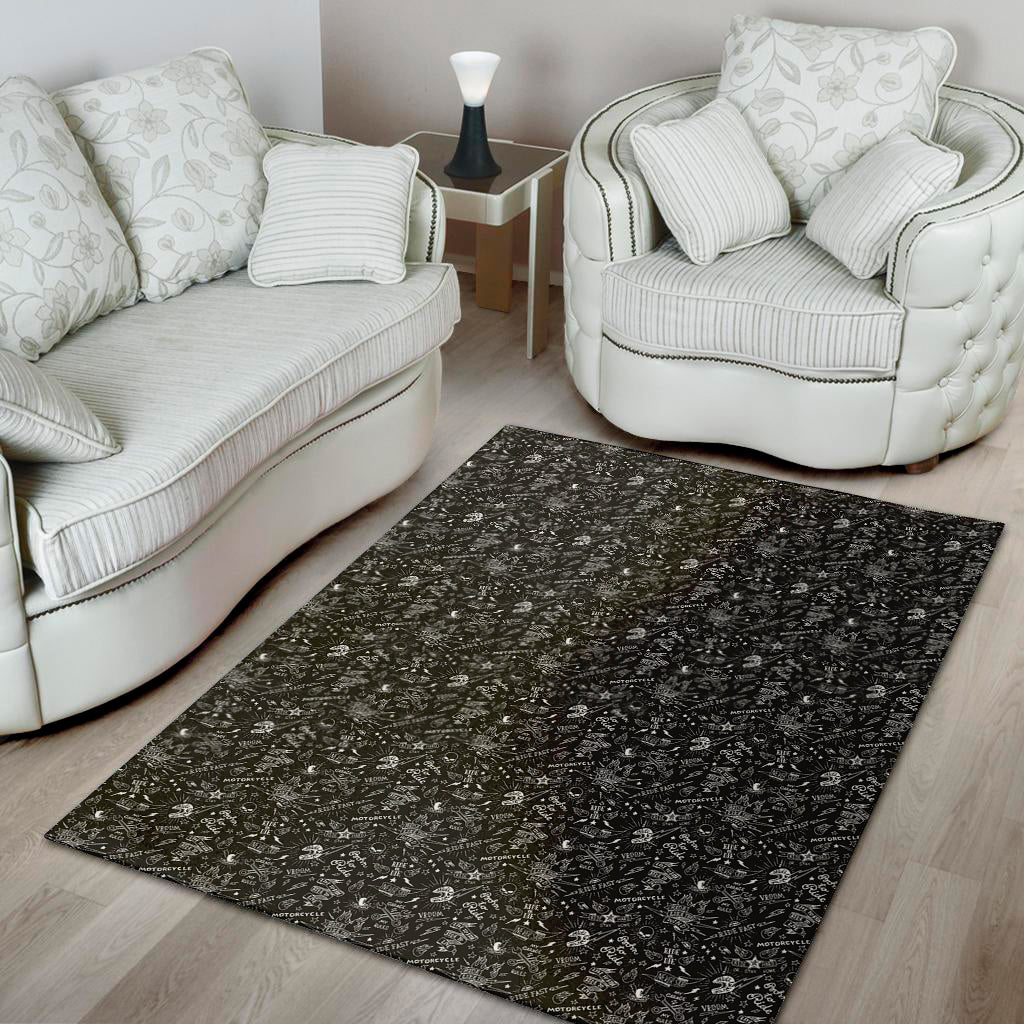 Motorcycle Words Pattern Print Area Rug