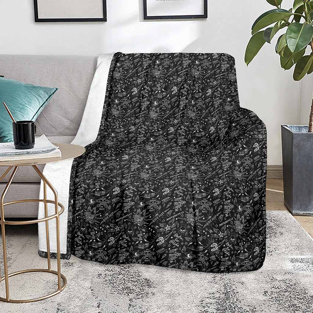 Motorcycle Words Pattern Print Blanket