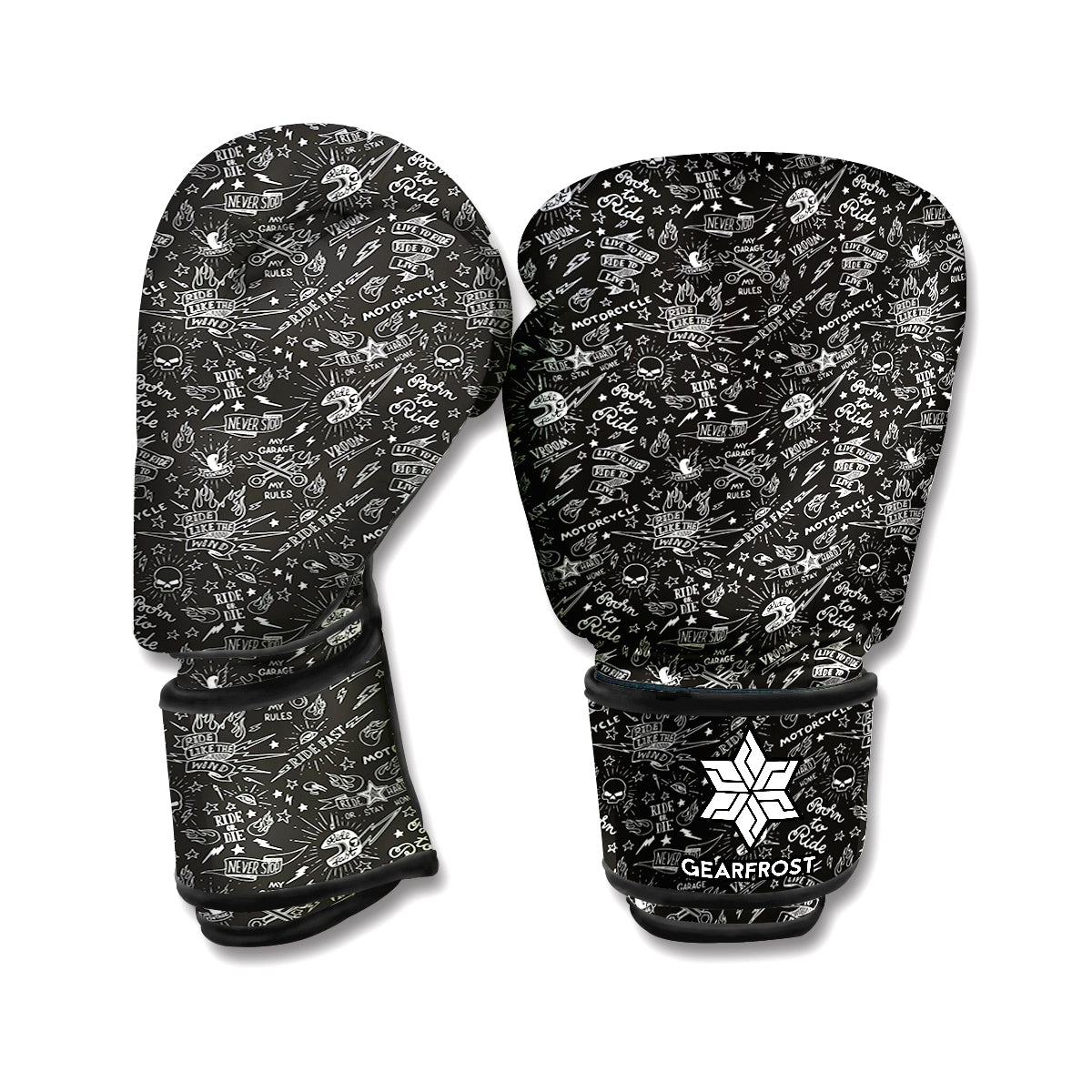 Motorcycle Words Pattern Print Boxing Gloves
