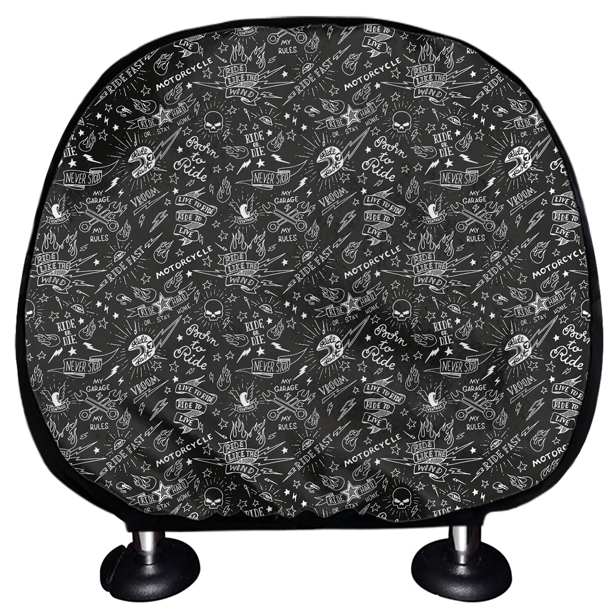 Motorcycle Words Pattern Print Car Headrest Covers