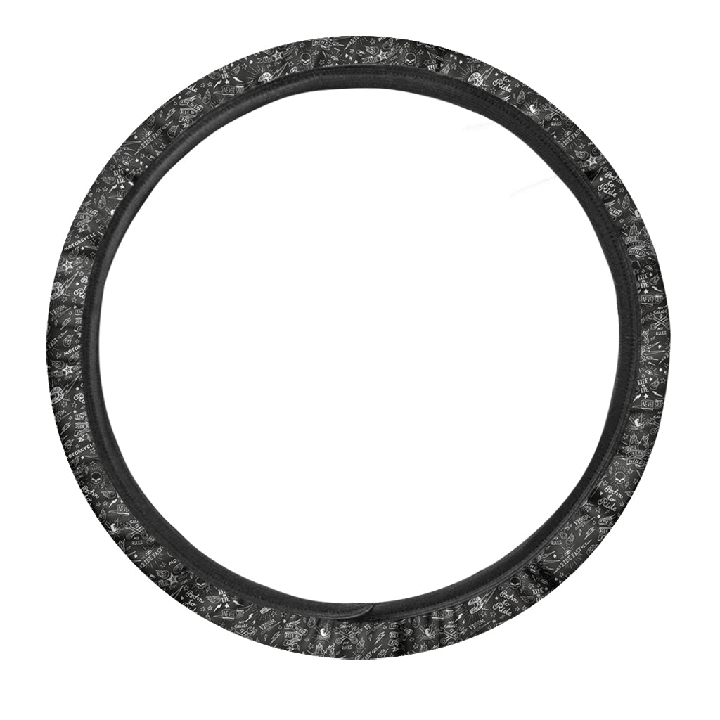 Motorcycle Words Pattern Print Car Steering Wheel Cover