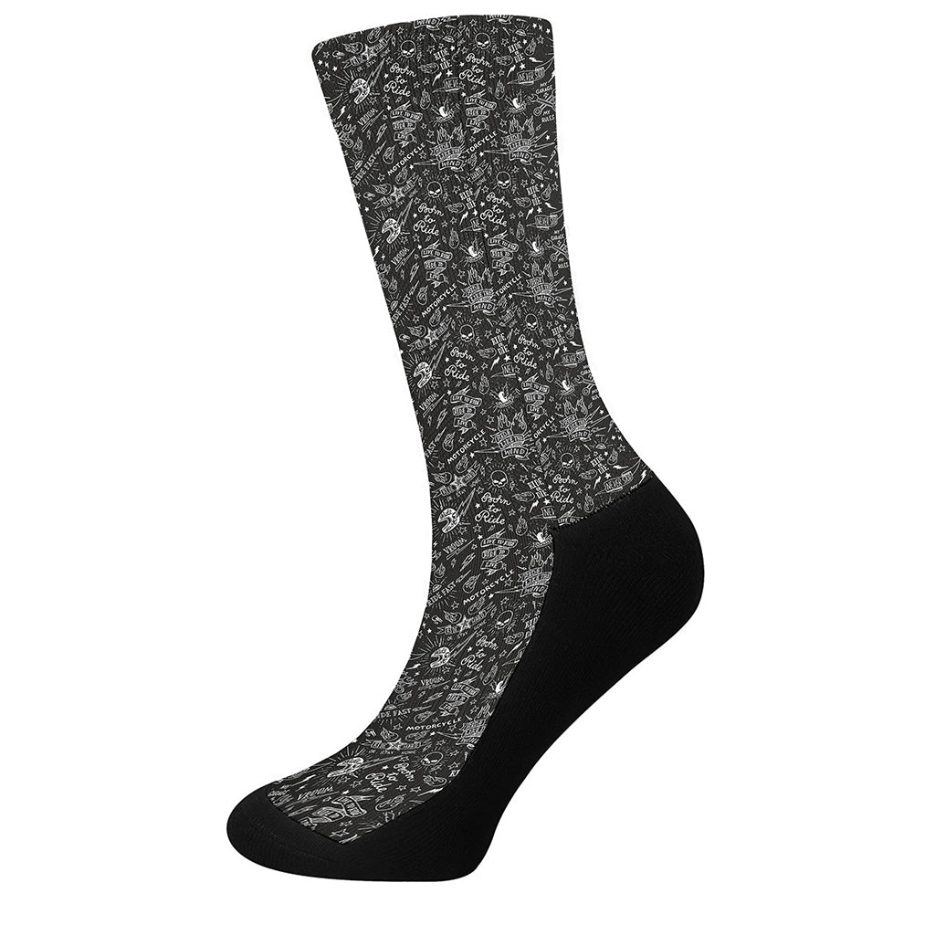 Motorcycle Words Pattern Print Crew Socks