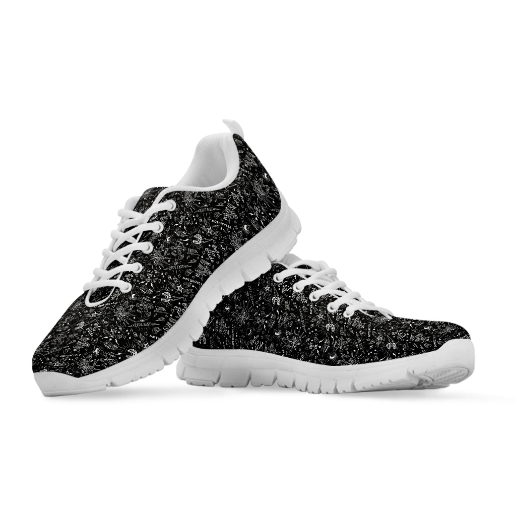 Motorcycle Words Pattern Print White Sneakers