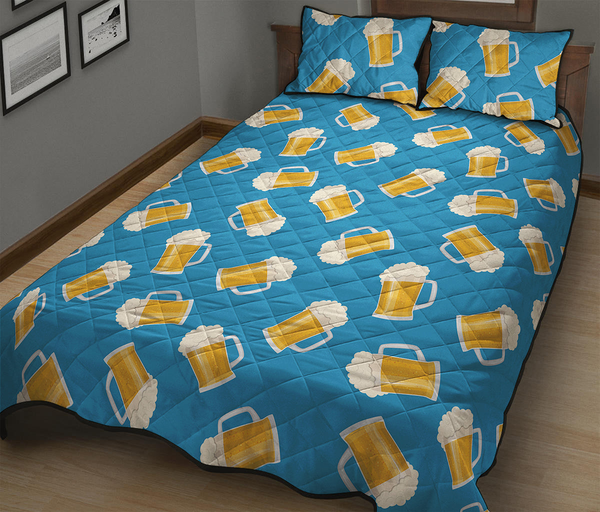 Mug Of Beer Pattern Print Quilt Bed Set