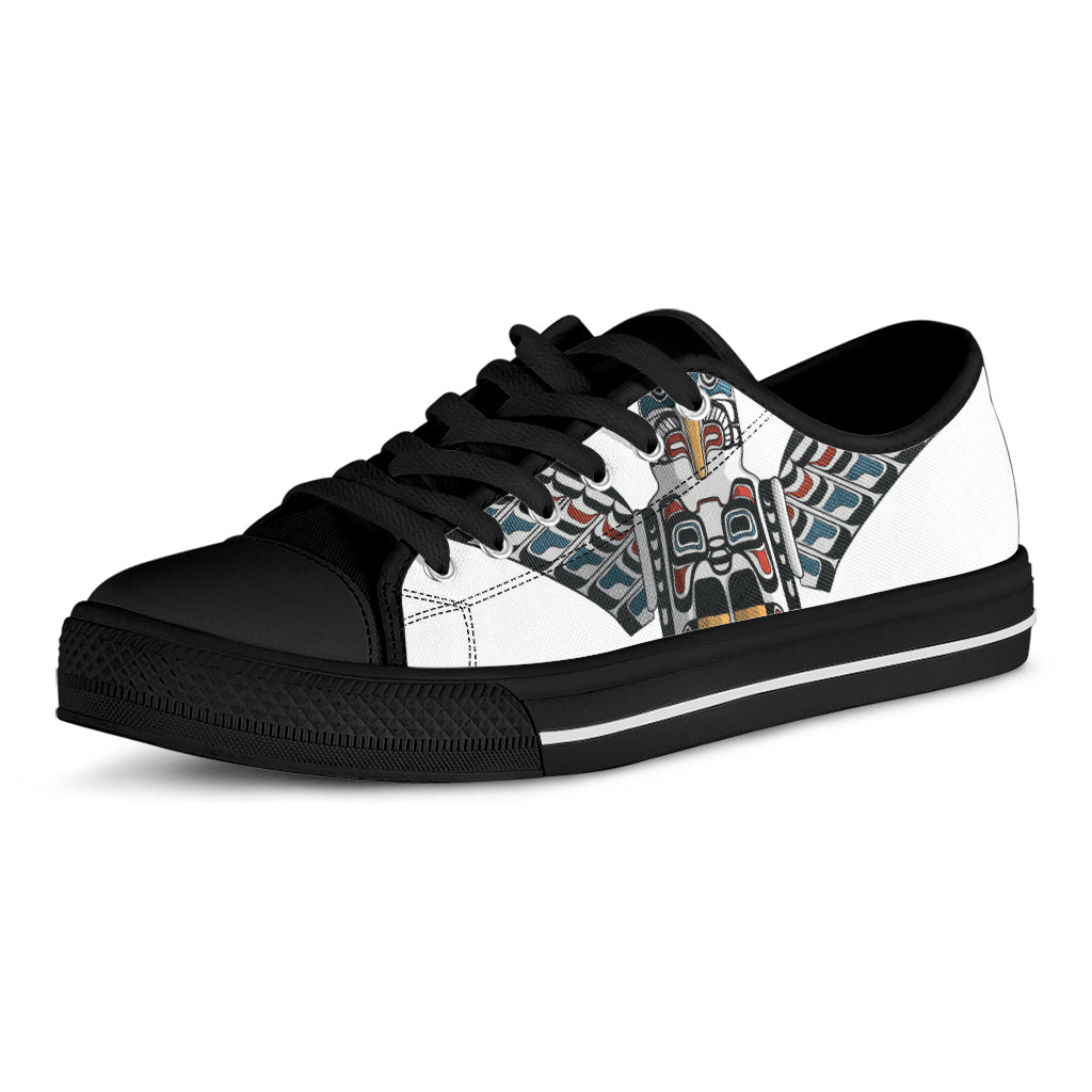 Native American Eagle Totem Print Black Low Top Shoes