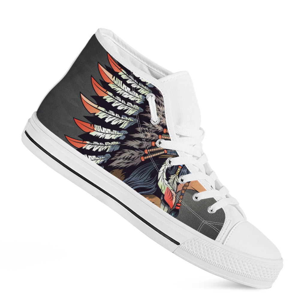 Native American Indian Girl Print White High Top Shoes