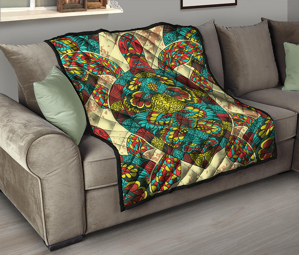 Native Bohemian Sea Turtle Print Quilt